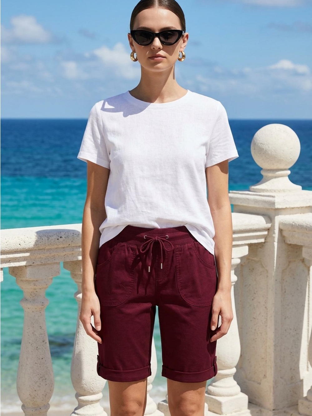 WindRiver Women’s Burgundy High Rise Tall Bermuda Shorts Size 34 Waist - Picture 2 of 9